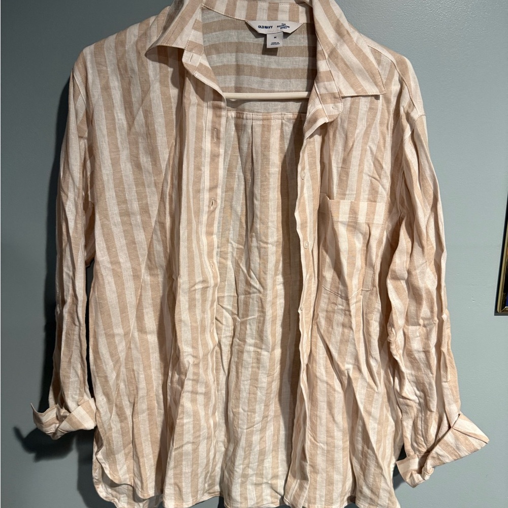 Old Navy Beige Striped Button Down Shirt